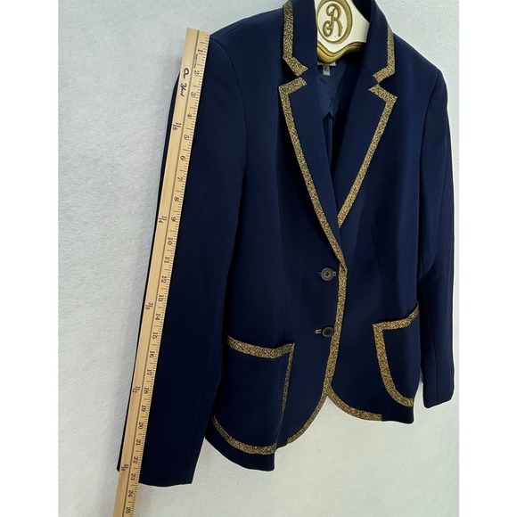 Anne Klein Women's Navy Blazer Size 6 Gold Trim Preppy Holiday Party Jacke - Picture 9 of 11